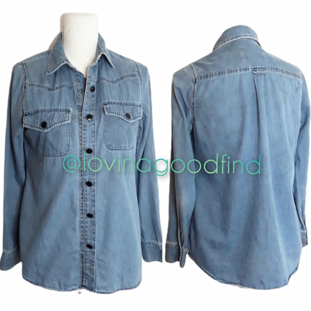 Bcbgeneration Chambray Button-Up Blouse Euc Sz S - image 1